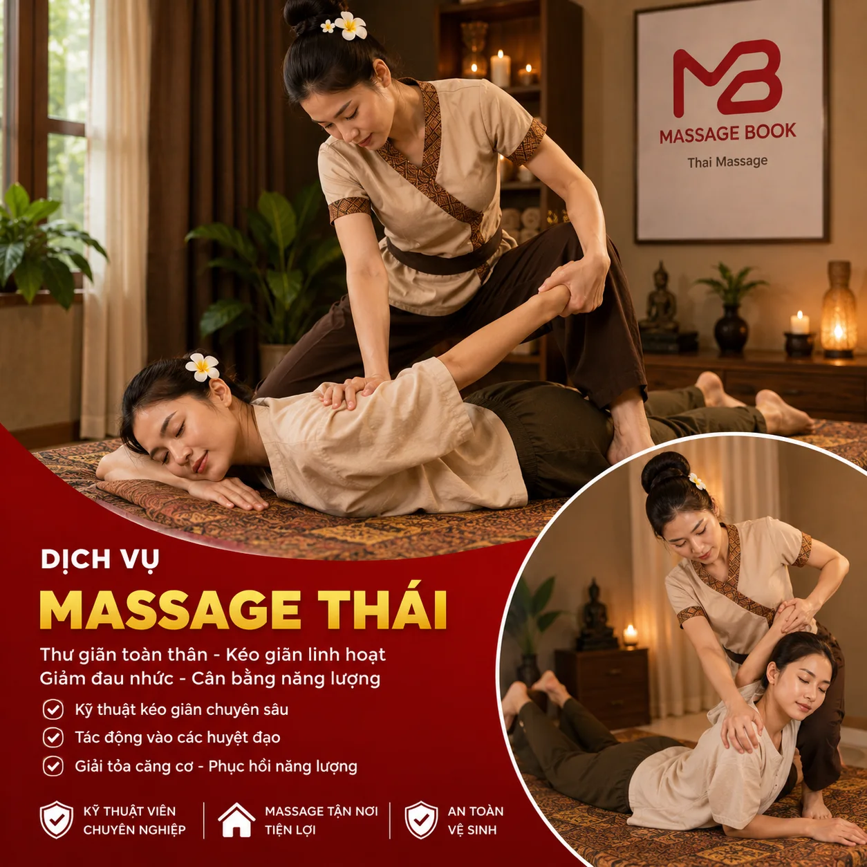 Massage Thái tại nhà giúp kéo giãn cơ bắp và lưu thông khí huyết